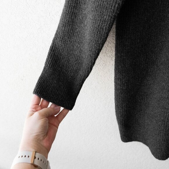 Old Navy Dress Sz L Dark Gray Knit 1/4 Zip Ribbed Long Sleeve Shift Recycled - Picture 5 of 8